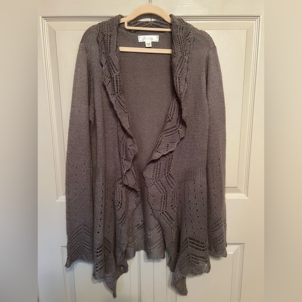 Decree Brown Ruffled Cardigan